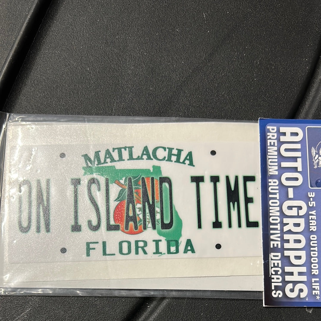 On island time License Auto Decal (5 1/2" long)