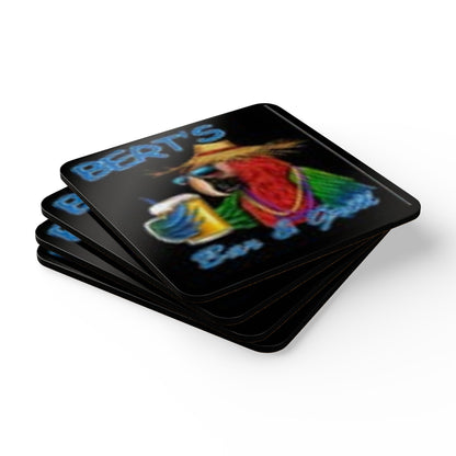 Cork 4 piece Coaster Set — 'Bert's Bar & Grill' Tropical Parrot Drink Coasters (Ship only)