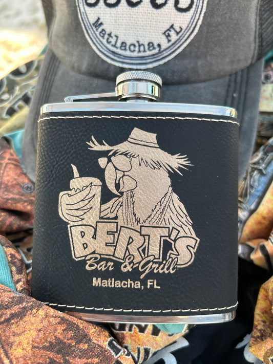 6oz. Engraved Leatherette Flask - Black/Gold